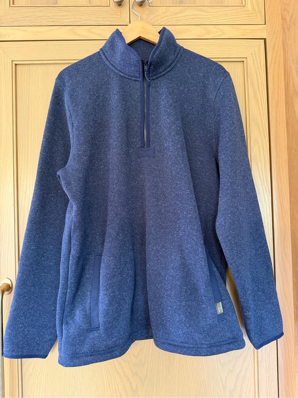 NWT L.L. Bean Men's Navy Quarter-Zip Sweater Fleece Pockets / LG Tall